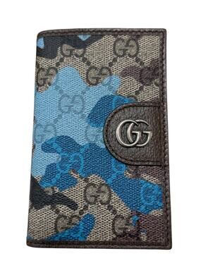 Gucci GG Supreme Blue Camouflage Canvas Card Holder Wallet NIB